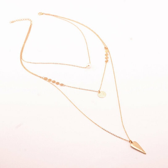 USA Pearl Multilayer Sequin Geometric Gold Lariat Necklace Jewelry - Picture 5 of 5